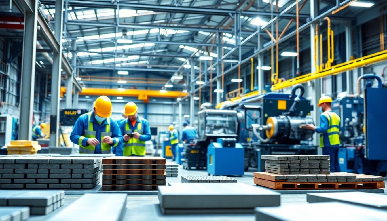 Capture the efficiency of a ferrite magnets manufacturer in China showcasing skilled workers in a modern facility.