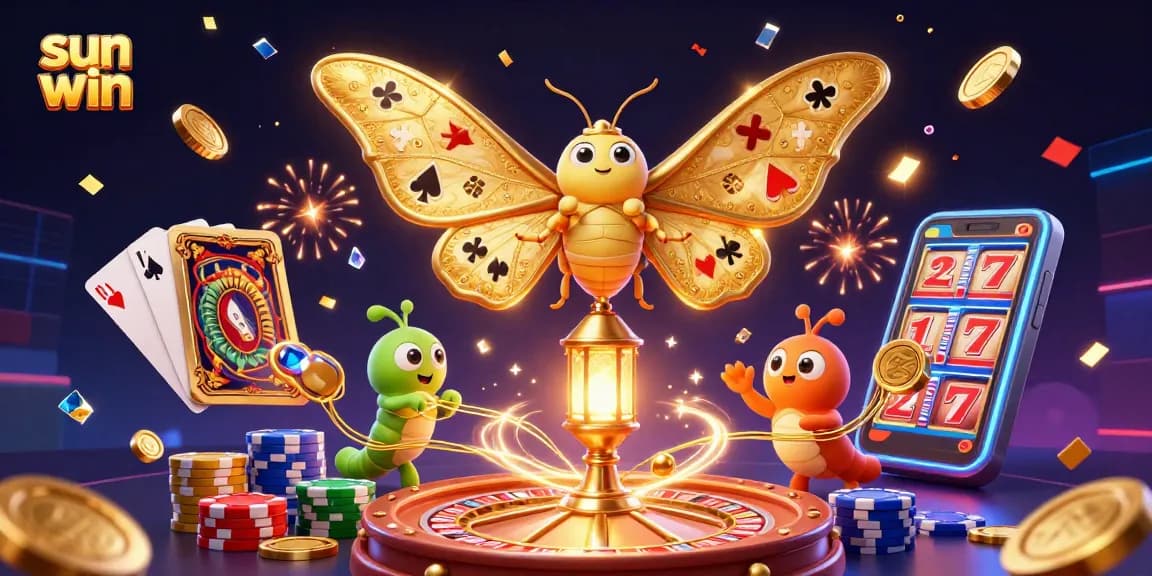 Pursue winning moments with sun win in this vibrant casino-themed illustration showcasing 3D elements.