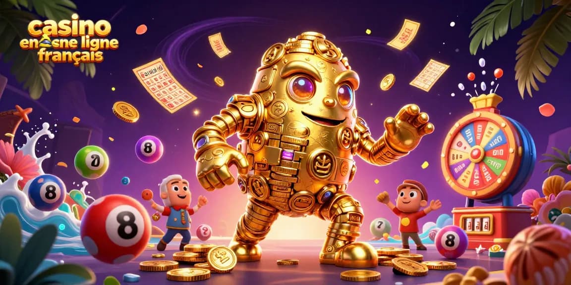 Découvrez les jeux de casino en ligne français avec un golem d'or et des balles colorées.