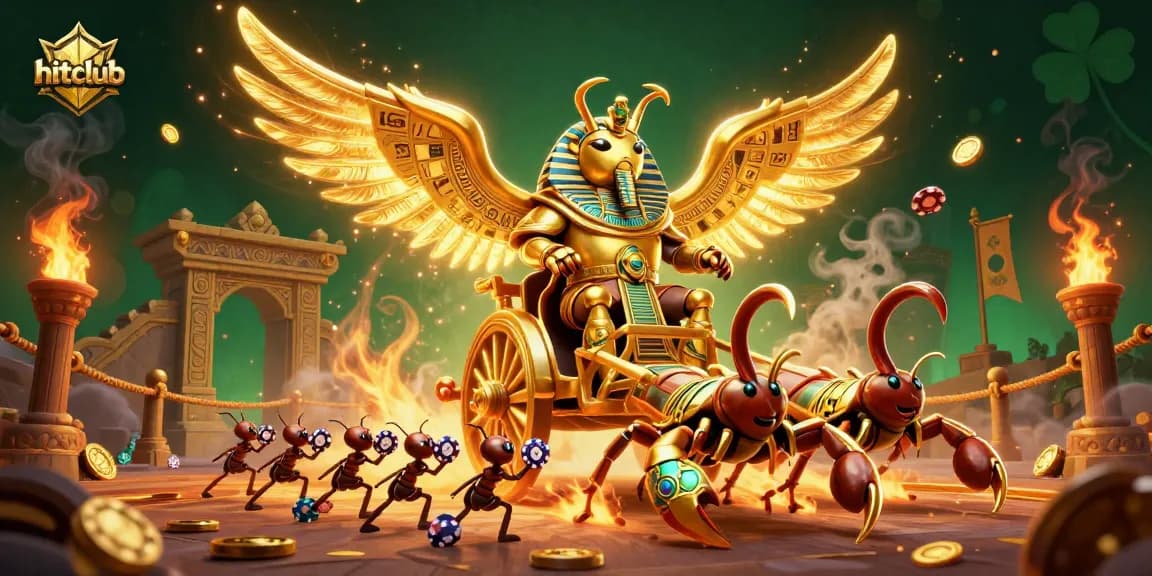 Hitclub immerses players in a vibrant 3D casino adventure featuring a golden scarab beetle and dynamic action.