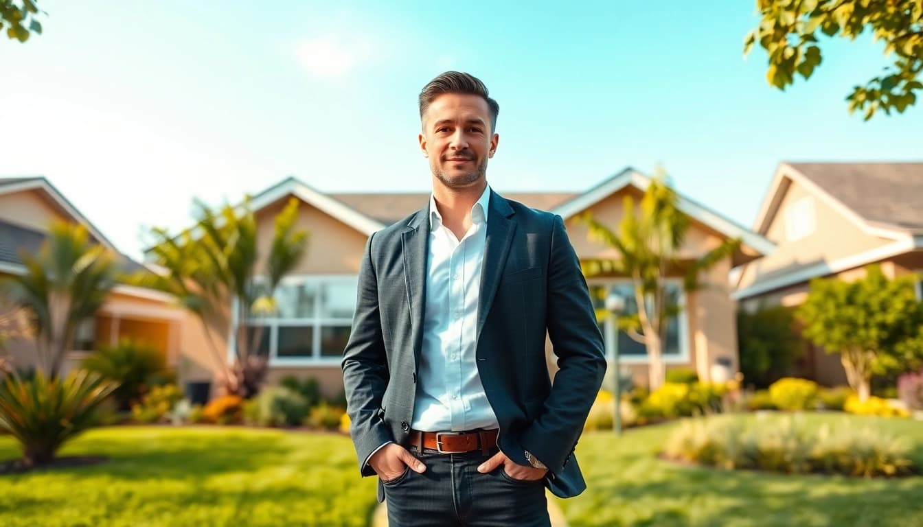 Real Estate agent presenting a beautiful home in a vibrant neighborhood