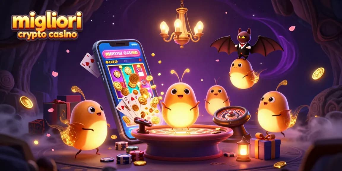 I migliori crypto casino in Italia illuminati da vermi luminescenti in una scena casinò vibrante.