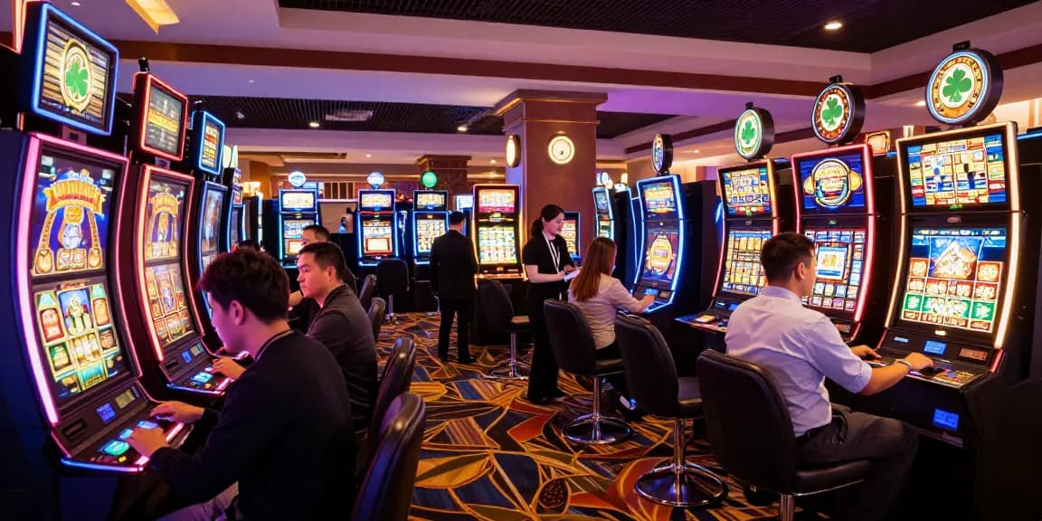Exciting casino scene showcasing vibrant slot machines and players enjoying thrilling gameplay.