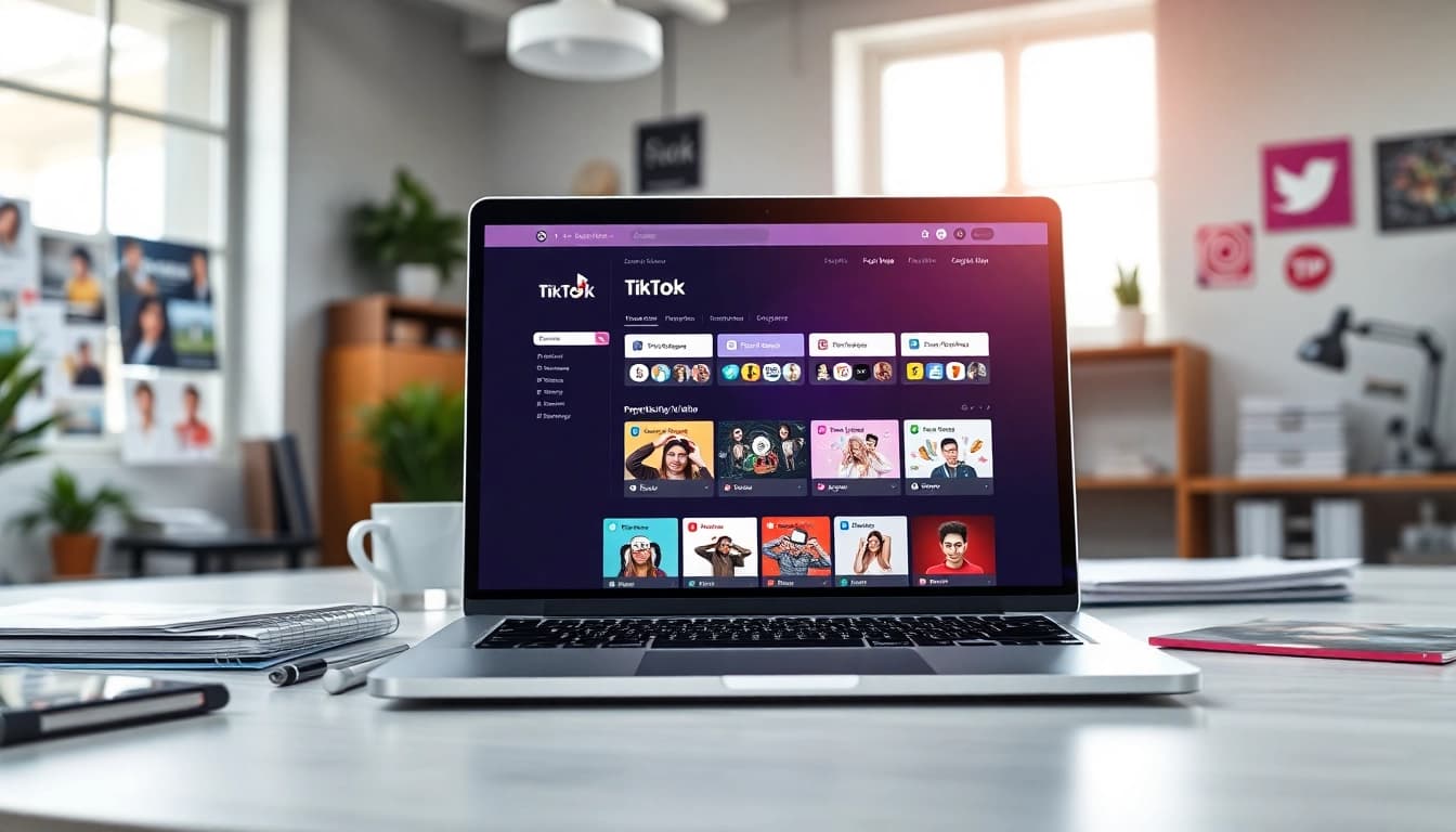 Showing a TikTok SMM panel interface in a modern workspace.
