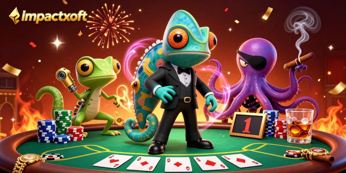 Engage with impactxoft's thrilling poker scene illustrated with vivid details and dynamic characters!
