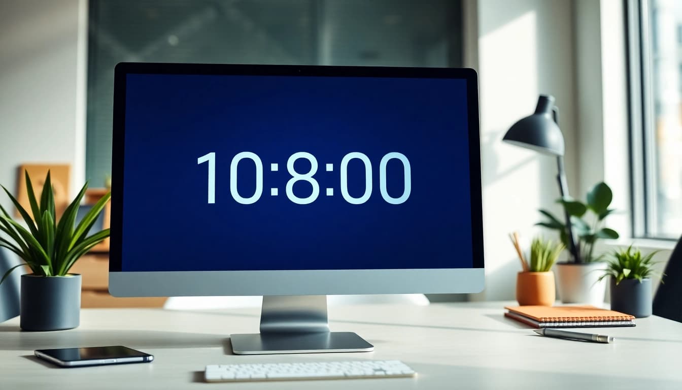Creating an online countdown erstellen with a sleek countdown timer shown on a computer screen.