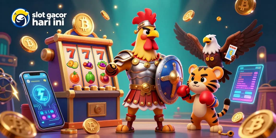 Menangkan slot gacor hari ini dengan karakter ditampilkan bersama simbol jackpot yang menarik dan elemen kasino yang dinamis.