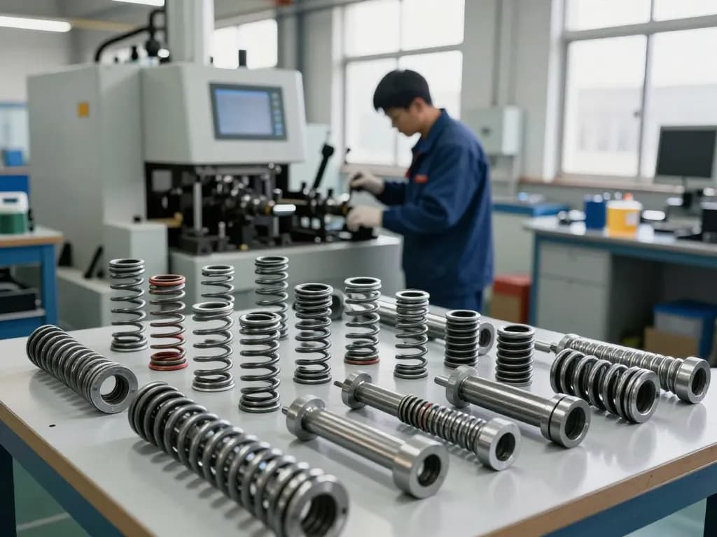 Fabrica de arcuri prezentând diferite tipuri de arcuri și procesul de producție.