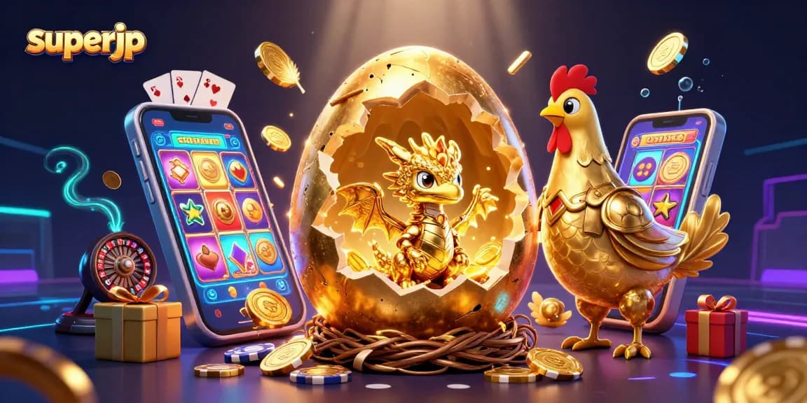 Experience superjp's exciting golden dragon-themed slot game with vibrant colors and dynamic elements.
