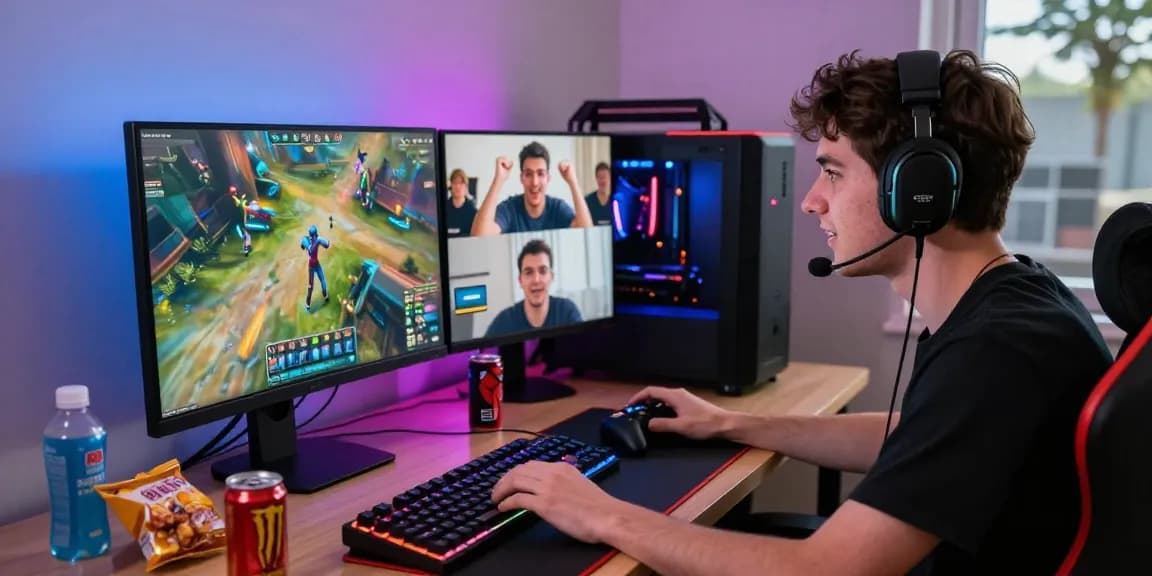 Vibrant online gaming environment showcasing https://naga2000.tech with players engaged in multiplayer action, surrounded by gaming gear and LED lights.