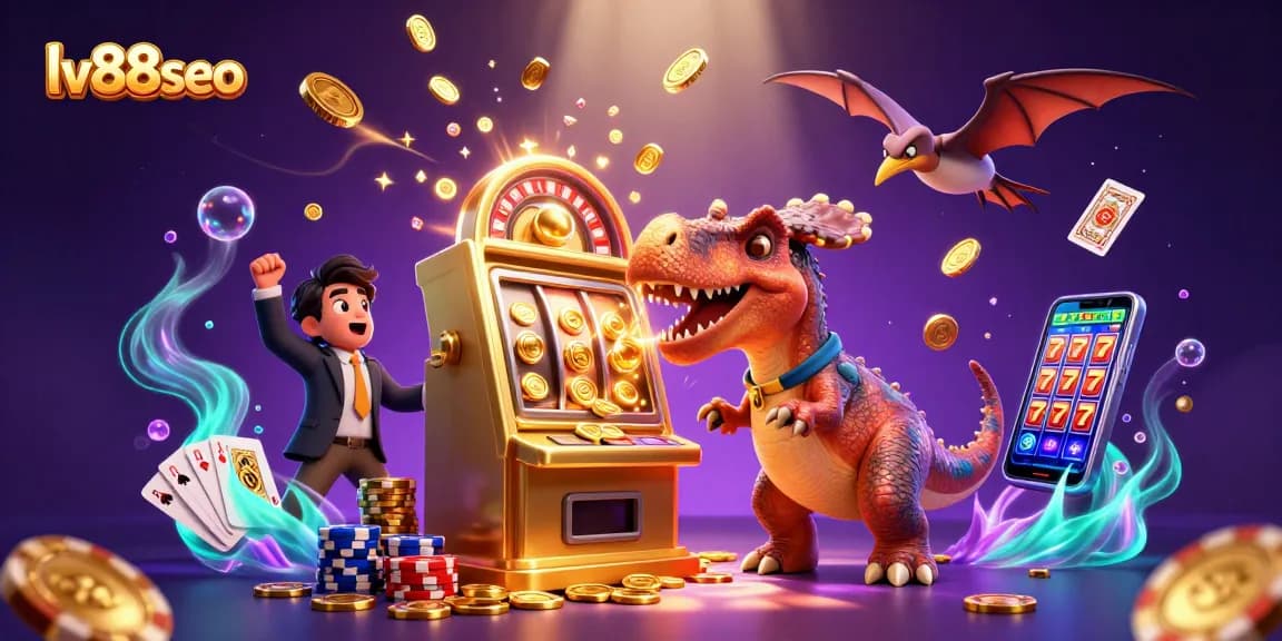 Experience the thrill of winning at LV88SEO's casino with a pachycephalosaurus and slot machine jackpot.