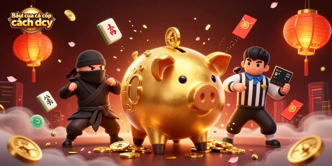 Bầu cua cá cọp cách chơi strategy illustrated with dynamic characters, casino elements, and festive details.