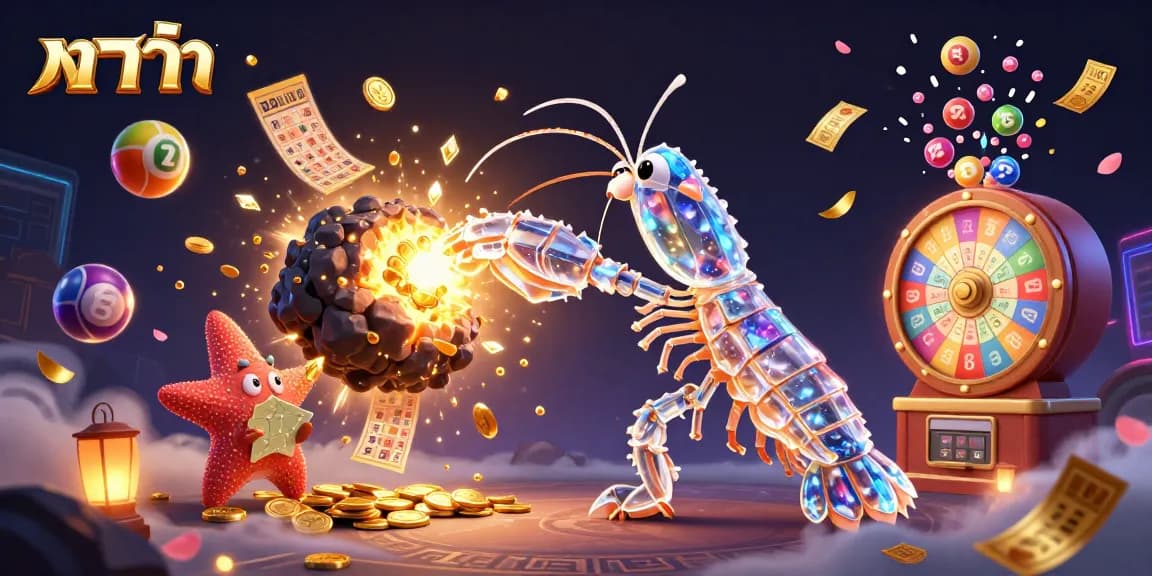 Experience the excitement of บาคาร่า with vibrant elements like golden coins and colorful balls in a dynamic casino scene.