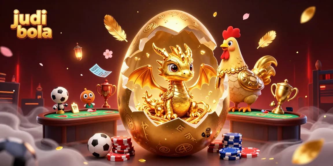 Engage in judi bola action with a golden dragon emerging from poker chips amid vibrant sports betting elements.