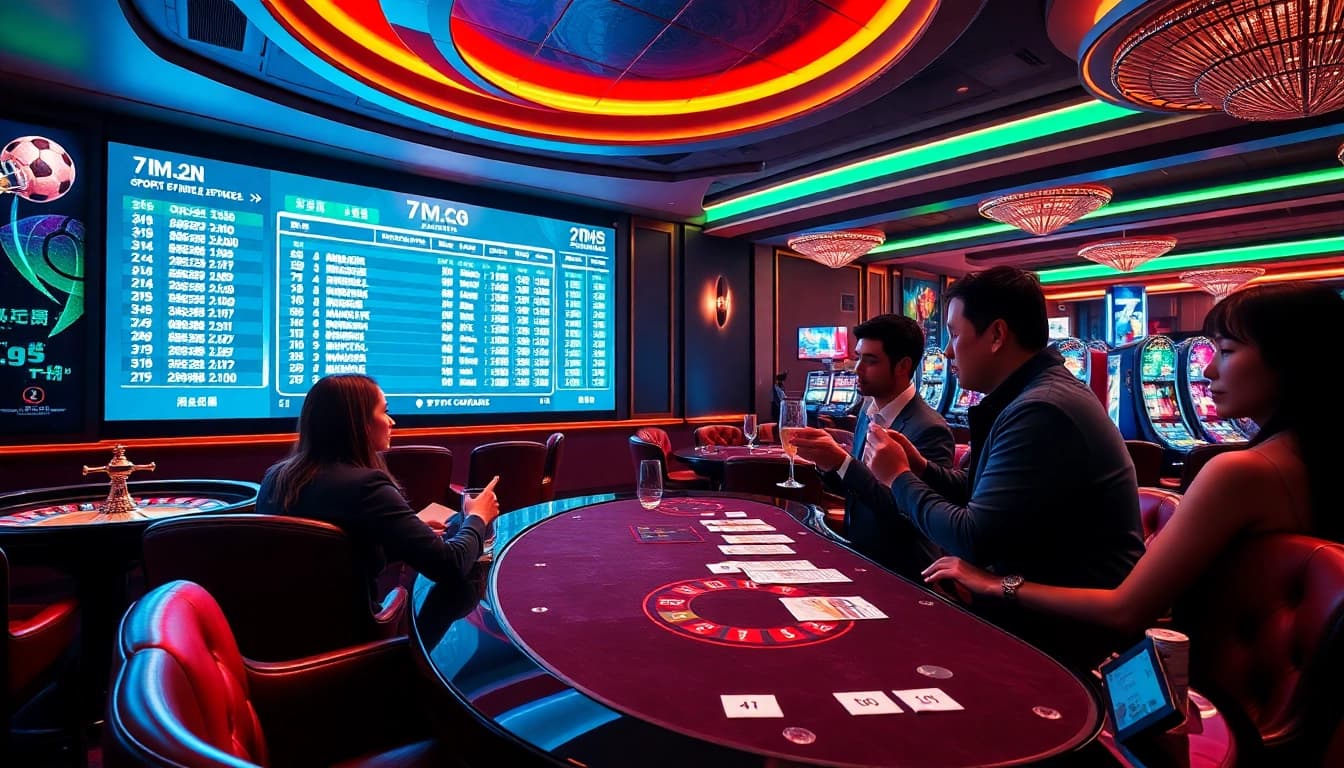 Live betting excitement with real-time updates from 7m.cn at a luxurious sports gambling venue.