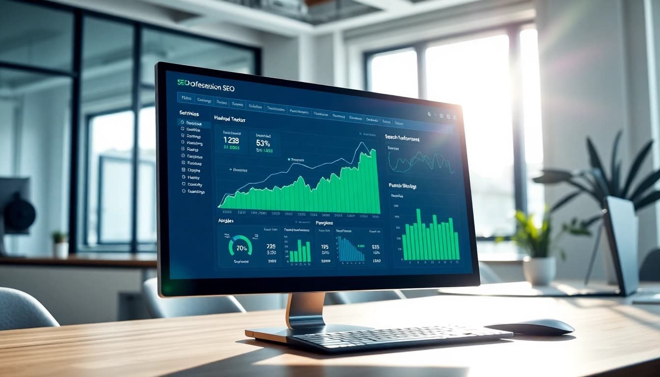 Visual representation of SEO Rank Tracker data on a modern dashboard for performance analysis.