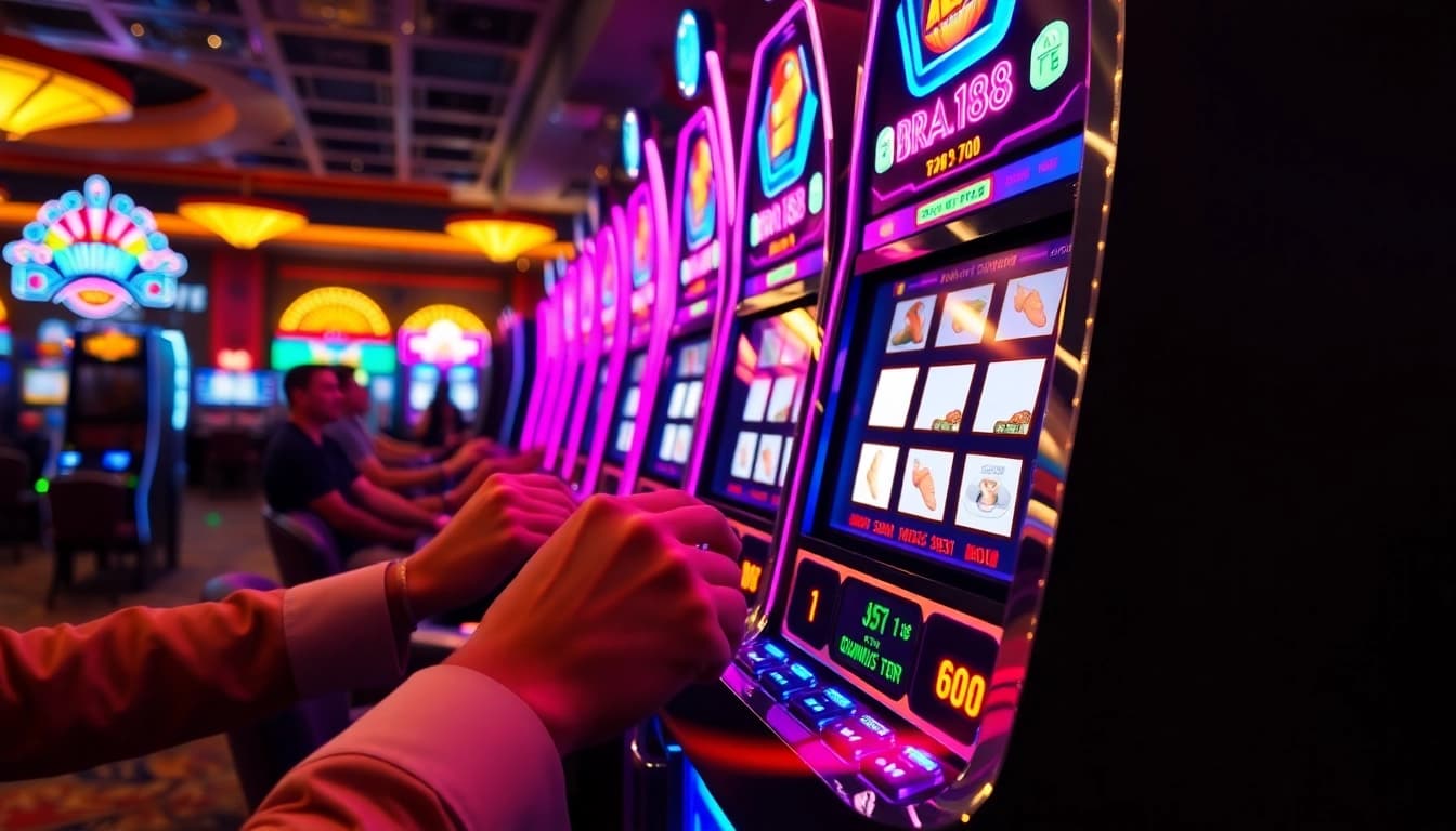 Menggairahkan permainan bro138 slot dengan pemain antusias di kasino modern.