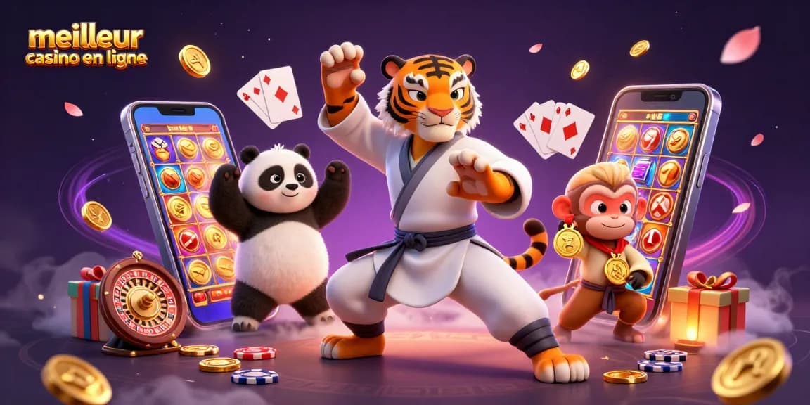 Gagnez avec le meilleur casino en ligne : illustration 3D captivante de jeux et personnages en action.