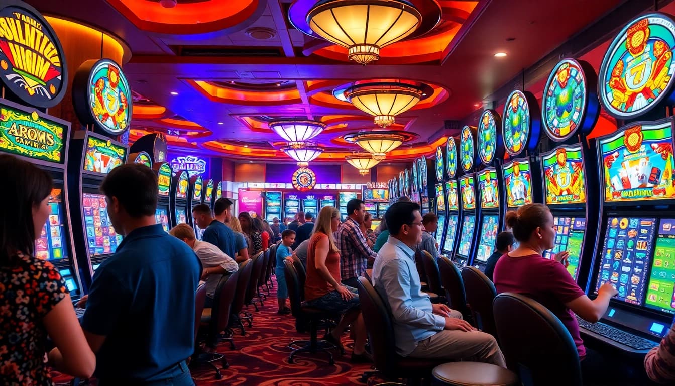 Slot Dewanaga89 di kasino kelas atas dengan pemain yang antusias menikmati permainan taruhan tinggi.