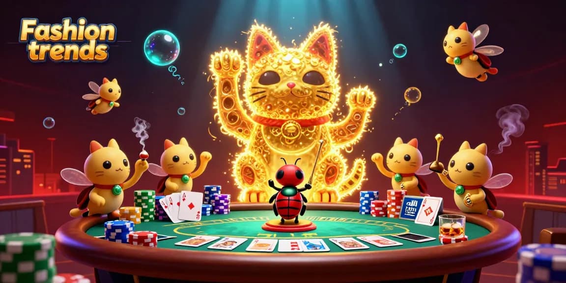 Experience the latest Fashion trends in casinos with a dynamic lucky cat and poker elements.