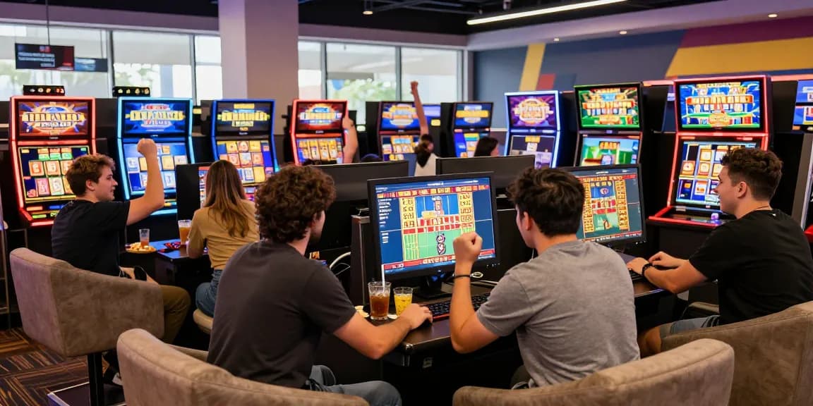 Excited players celebrating a win at an online casino while exploring slot gacor hari ini.