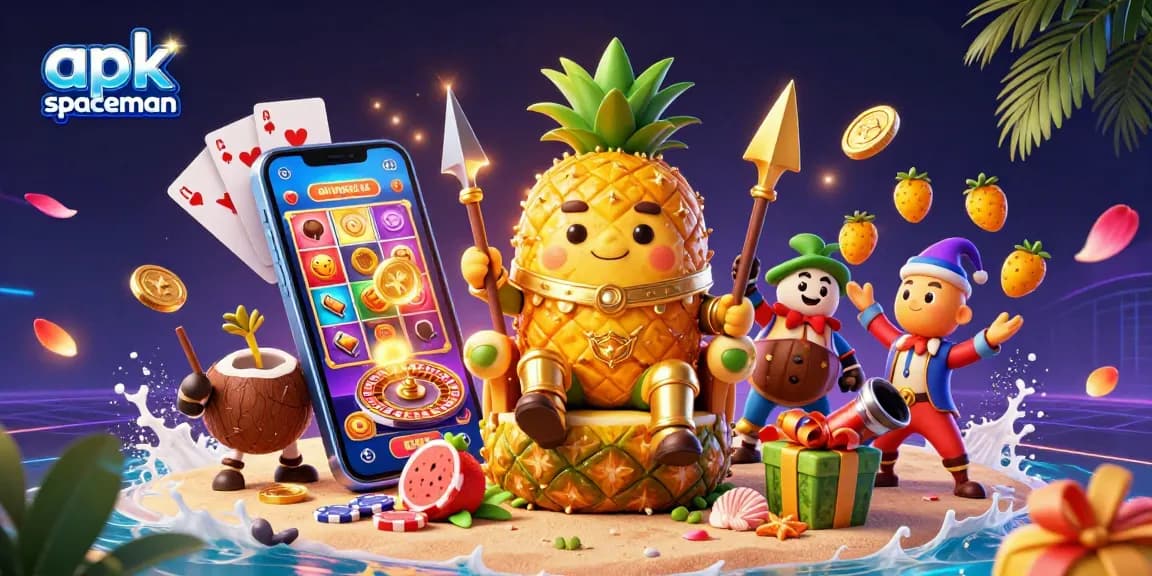 Experience the thrill of apk spaceman with a vibrant scene of a pineapple king and casino elements.
