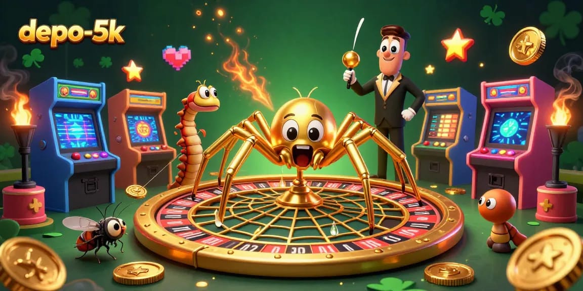 Engage with depo-5k slots as the golden spider spins a roulette wheel web, creating dazzling excitement.