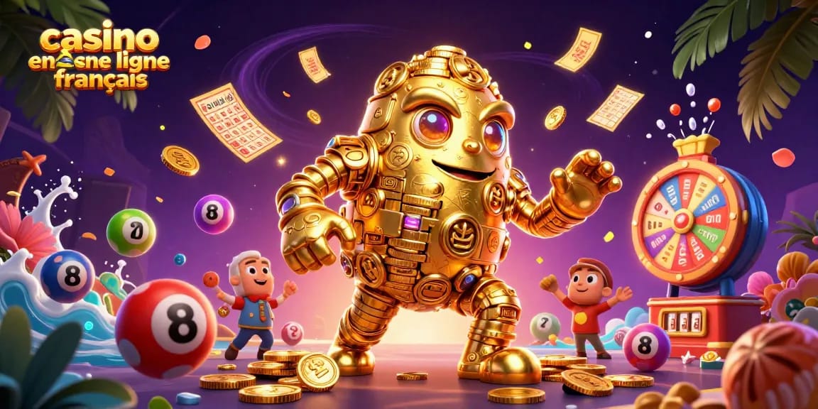 Découvrez les jeux de casino en ligne français avec un golem d'or et des balles colorées.