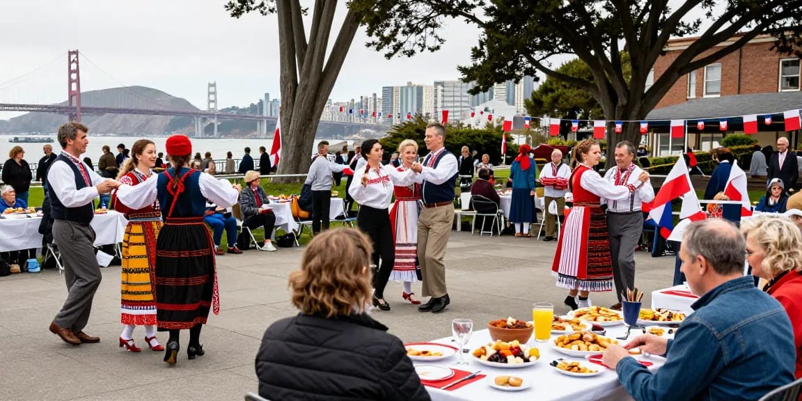 Polish community event in San Francisco showcasing cultural heritage at https://www.sfpol.com/ with traditional dance and cuisine.