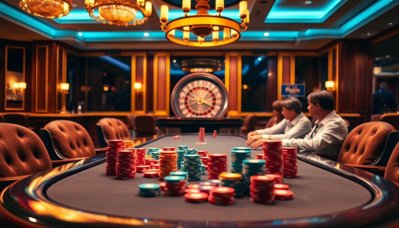 Experience the excitement of net win at a luxurious casino table with colorful chips and a spinning roulette wheel.