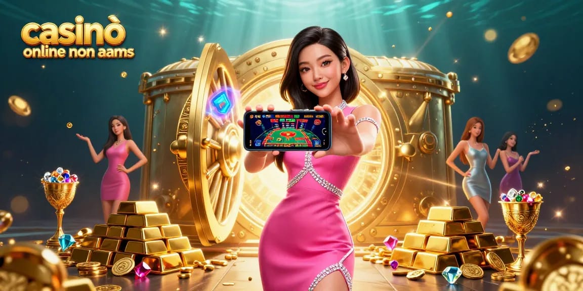 Scena coinvolgente che mostra l'emozione dei casinò online non AAMS con una donna asiatica elegante che gioca a giochi con croupier dal vivo.