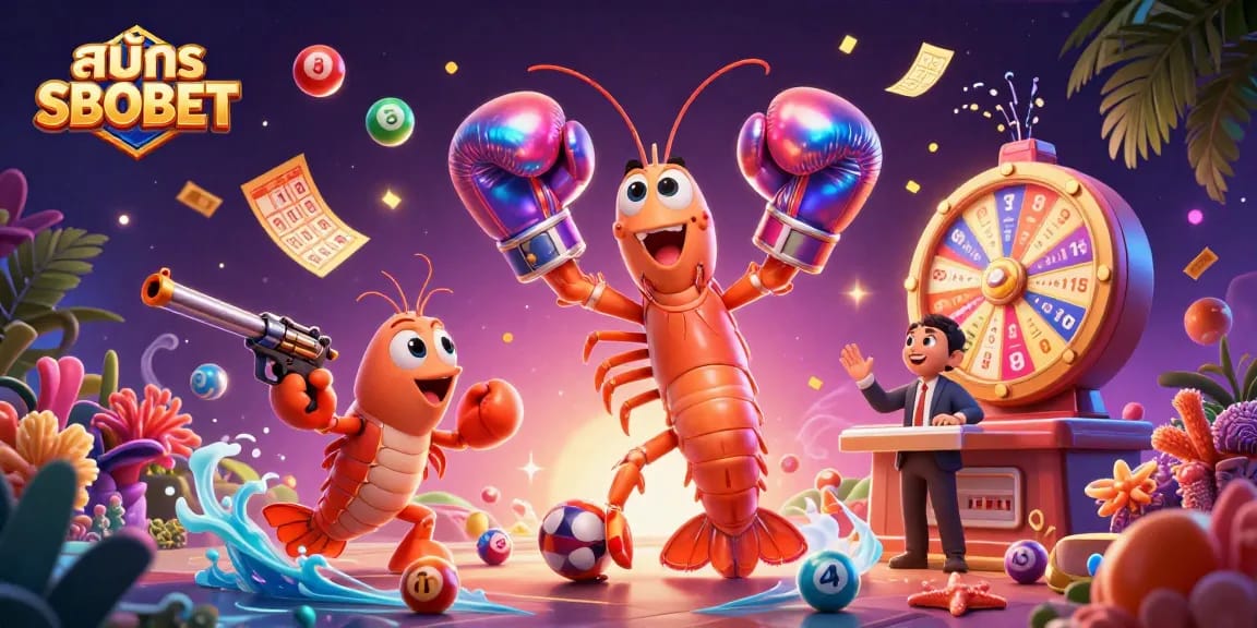 Engage in gaming excitement with สมัคร SBOBET amid vibrant lottery elements and lively marine characters.