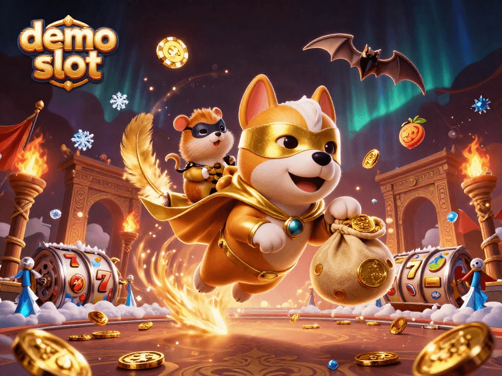 Catch the excitement of demo slot gaming with vibrant 3D characters and casino elements.