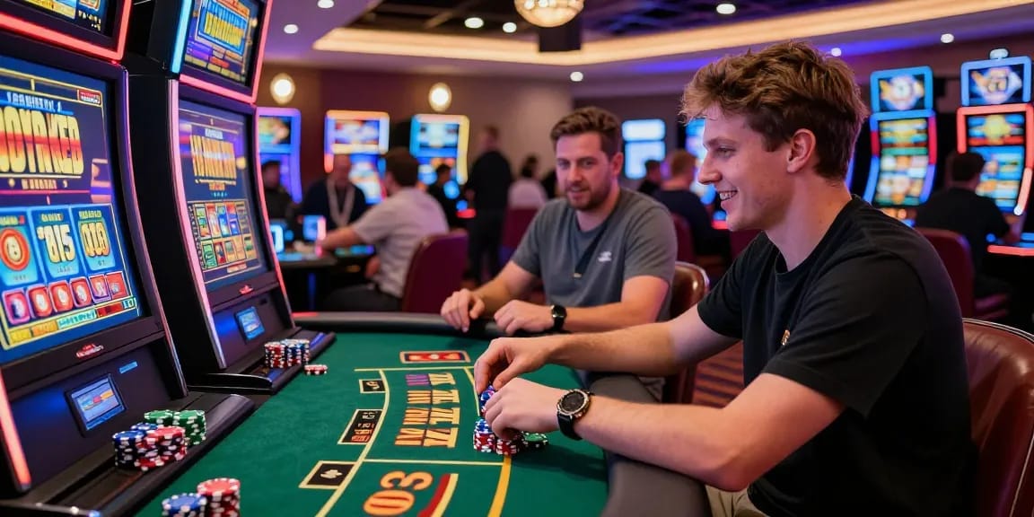 Exciting atmosphere at credit card casinos UK with vibrant gaming experience and players enjoying bonuses