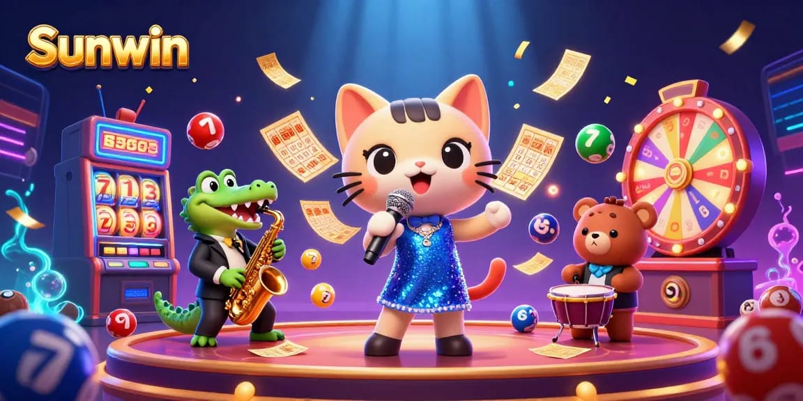 Experience the thrill of Sunwin with vibrant casino characters and dynamic gaming elements.
