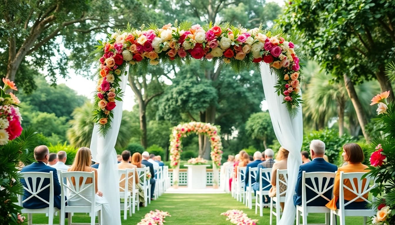 Celebrate your dream wedding at this elegant Jacksonville Wedding Venue with stunning floral decorations.