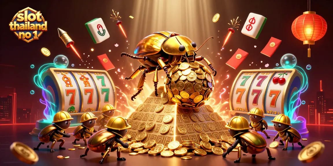 Experience the thrill of slot thailand no 1 with a vibrant 3D scene full of casino symbols and lively characters.