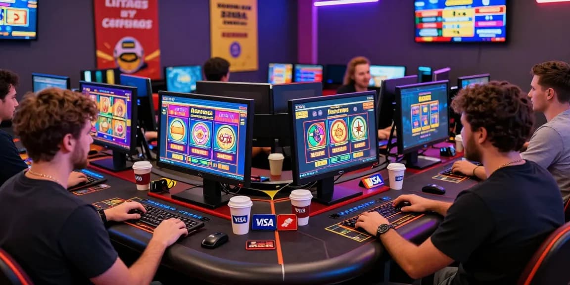 Exciting online casino scene at https://scoarch.org.uk with players using credit cards for gaming.