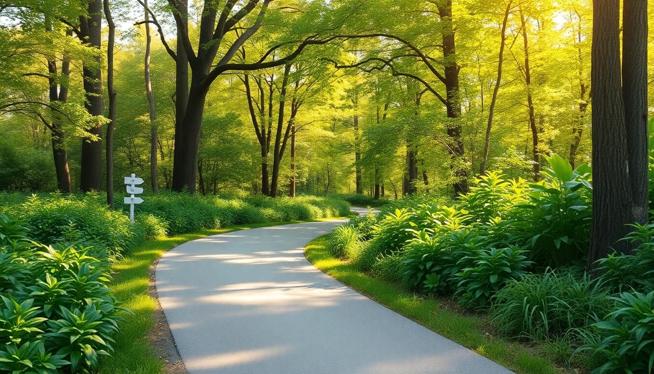 Find my true calling illustrated by a serene landscape showing a winding path through nature.