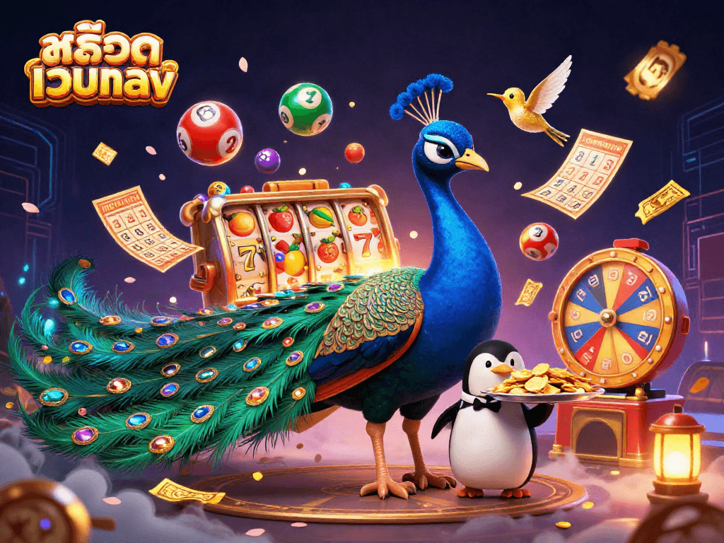 Experience thrilling gameplay with สล็อตเว็บตรง in a vibrant 3D casino scene featuring colorful slot elements.