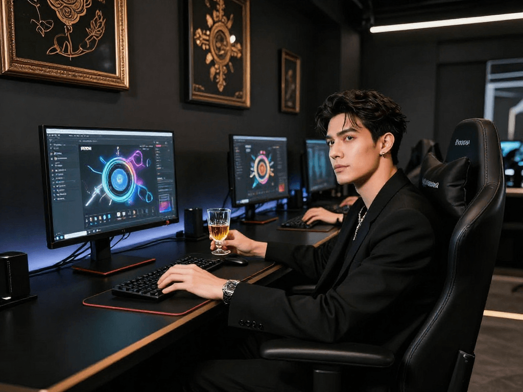 Stylish player enjoying a premium gaming experience on ROKOK88, showcasing elegance and authority.