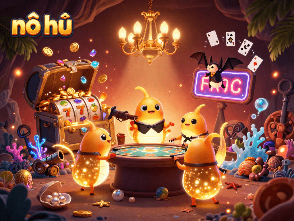 Experience thrilling nổ hũ action in a lively cave casino illuminated by glowworms.