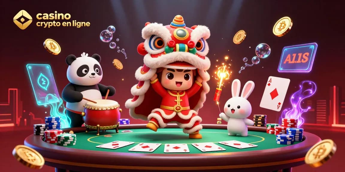 Découvrez l'animation dynamique du casino crypto en ligne avec des personnages amusants dans une scène festive.