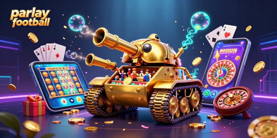 Engage in parlay football bets with a vibrant 3D casino-themed illustration.