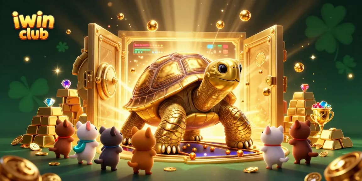 Engage with the iwin club atmosphere, featuring a vibrant 3D illustration of a colossal tortoise pinball machine surrounded by excitement.