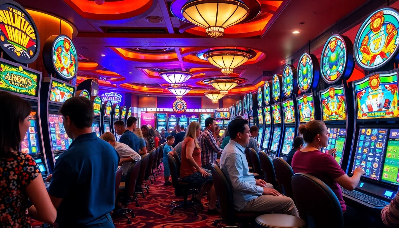 Slot Dewanaga89 di kasino kelas atas dengan pemain yang antusias menikmati permainan taruhan tinggi.