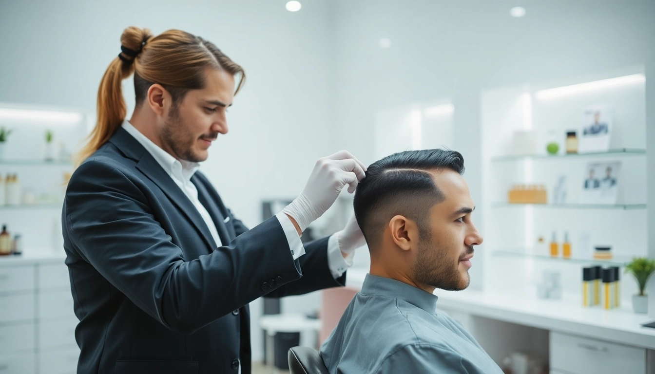 Ace of Fades 212 technician professionally applying a hair replacement system.
