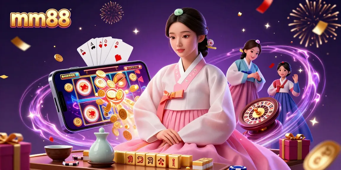 Engage with mm88 in this vibrant 3D scene highlighting casino elements, celebrating winnings.