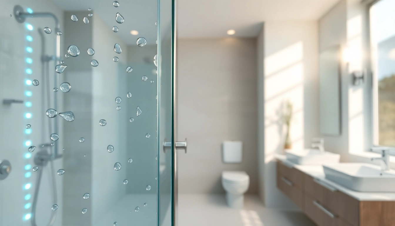 Un espace de salle de bains moderne mettant en avant sunny showers france avec une cabine de douche élégante.