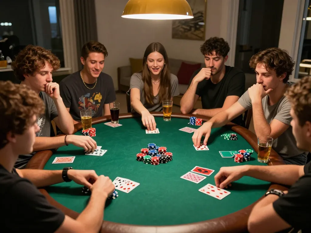 Engaging scene of friends enjoying a poker night, showcasing Chatgpt caricature as part of personalized artwork.